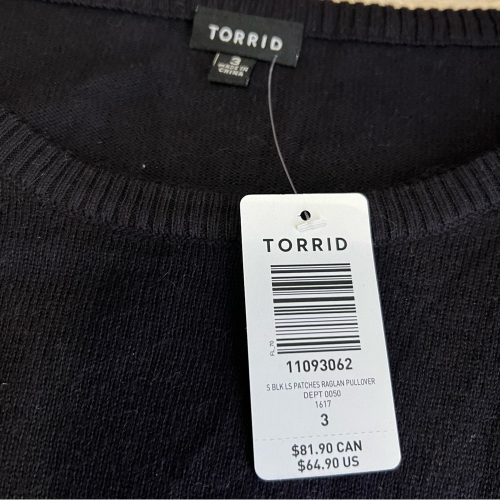 Torrid Black Crew Neck Sweater with Colorful Patches - Picture 6 of 7